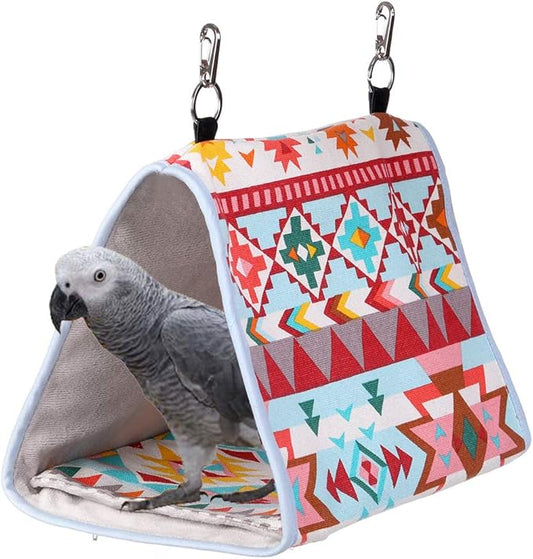 Bird Nest Snuggle Hut,Parrot Habitat Cave Hanging Tent for Small Medium Parrots Budgies Eclectus Parakeet Cockatiels Lovebird African Grey (Pink Ethnic, M)
