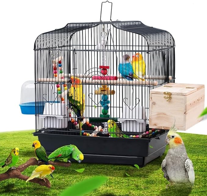GarveeHome Small Bird Cage with Wheels, Parakeet Cage, Bird Carrier for Parakeets, Canaries, Lovebirds, Small Quaker, Cockatiels, Budgie, Green Cheek (20in Blcak)