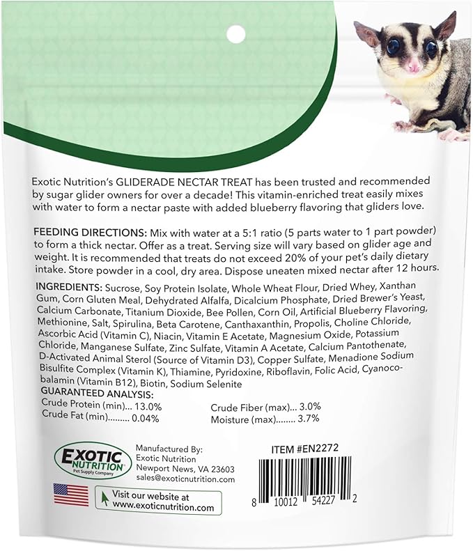 Gliderade Nectar - Vitamin-Enriched Healthy Nectar Supplement - Powdered Mix - Provides Necessary Carbohydrates for Sugar Gliders (4 oz.)
