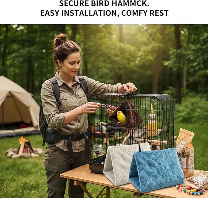 Bird Bed, Bird Hammock, Bird Nest, 3-Piece Set in for Multi-Bird Households and Breeders, Winter Warmth Protection and Stress Relief Hiding, Durable Material Construction