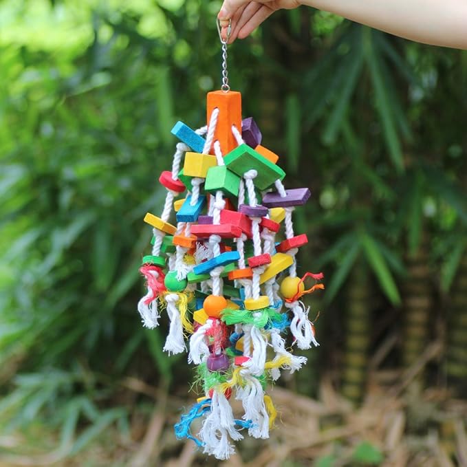 KINTOR Bird Chewing Toy for Large Medium Parrot Cage Bite Toys for African Grey Macaws Cockatoos Eclectus Amazon Parrots (Waterfall-Big)