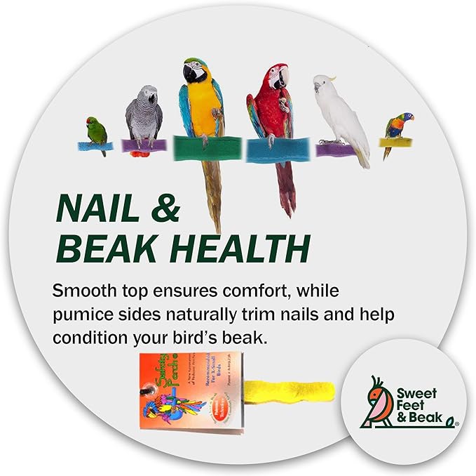 Sweet Feet and Beak Comfort Grip Safety Perch for Bird Cages - Pedicure Perch for Birds to Keep Nails and Beaks in Top Condition - Safe Easy to Install Bird Cage Accessories Small 6.5" - Blue