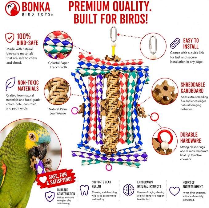 Bonka Bird Toys 1242 Helix Budgie Parrotlet Cockatoo Parrot Cages Cockatiel African Grey Macaw