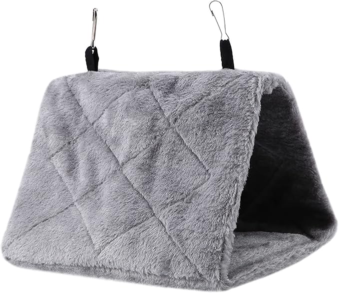 Plush Bird Hammock, Hanging Bird Nest Warm Soft Plush Hammock Hanging Cage Tent Winter Warm Bird Nest House for Birds Parrot Winter Warm Bed Pet Toy Pouch Cotton Bed (M-Grey)