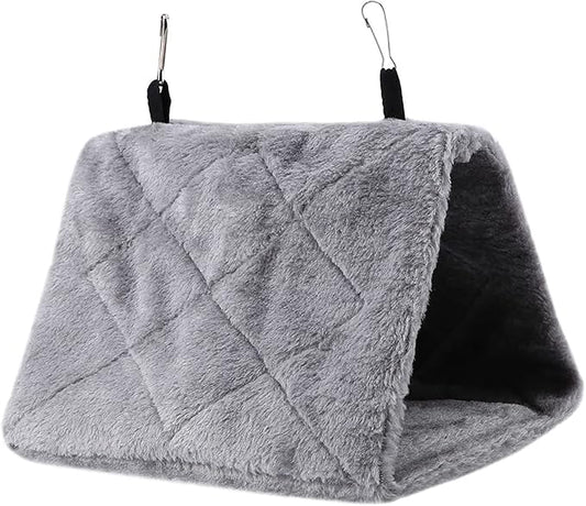 Plush Bird Hammock, Hanging Bird Nest Warm Soft Plush Hammock Hanging Cage Tent Winter Warm Bird Nest House for Birds Parrot Winter Warm Bed Pet Toy Pouch Cotton Bed (M-Grey)