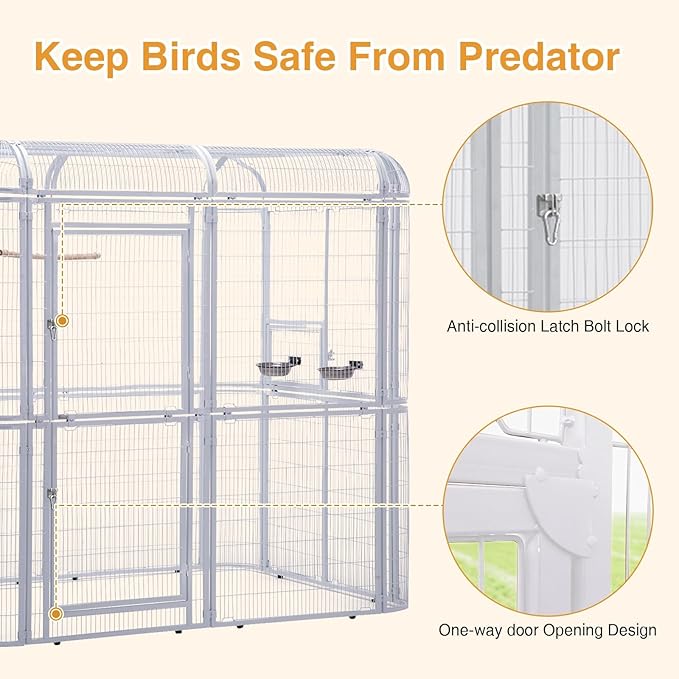 87-Inch Heavy Duty Walk-in Bird Cage – Large Outdoor Aviary Metal Birdcage with Stand, 7.22x5.25x6.8ft Flight Space for Macaw, Budgie, Conure, Lovebird, Parakeet, Cockatiel