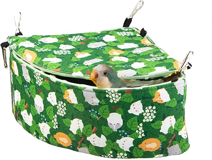 Parrot Cockatiel Warm House Bird Nest Bed Hanging Hammock Birds Sleeping Bed Parrot Hideway Bed Fleece Washable for Parrot Parakeet Cockatiels Budgies Lovebird (Small,Green)