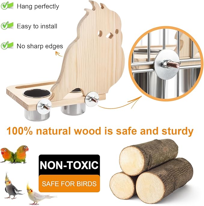 Natural Wood Perch, Adjustable Cage Accessory & Toy, Tool-Free Design for Parakeets, Cockatiels, Lovebirds