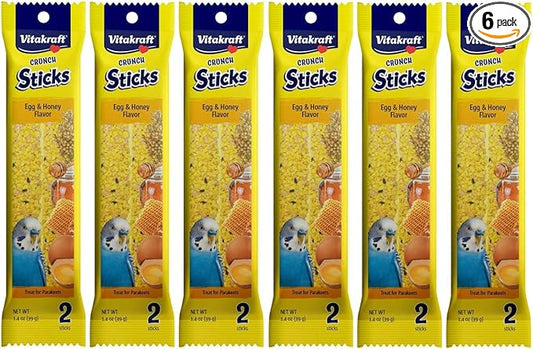 Vitakraft 6 Pack of Crunch Sticks Egg & Honey Flavor Parakeet Treats, 2 Sticks Per Pack