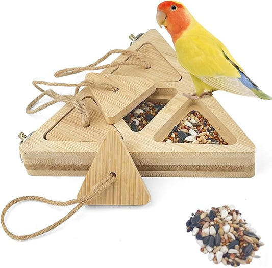 FlidRunest Wooden Bird Foraging Feeder, Interactive Foraging Toys for Parrots, Parrot Chewing Toy, Bird Perches Stand for Parrots, Cockatoo, African Grey, Macaws, Amazon