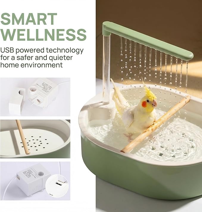 Automatic Bird Bath with Rain Shower, Pet Bathing Basin with Water Circulation System