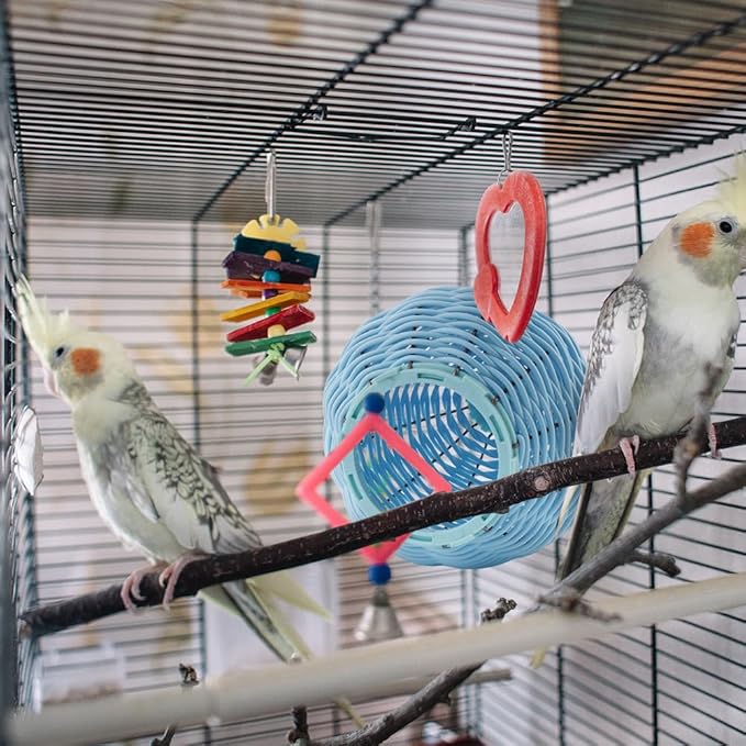 VTurboWay Rattan Bird Nest Chew Resistant Nest House Parrot Egg Laying Bed Breeding Nest for Bird Parrot Lovebird Canary Budgie Finch (Blue)