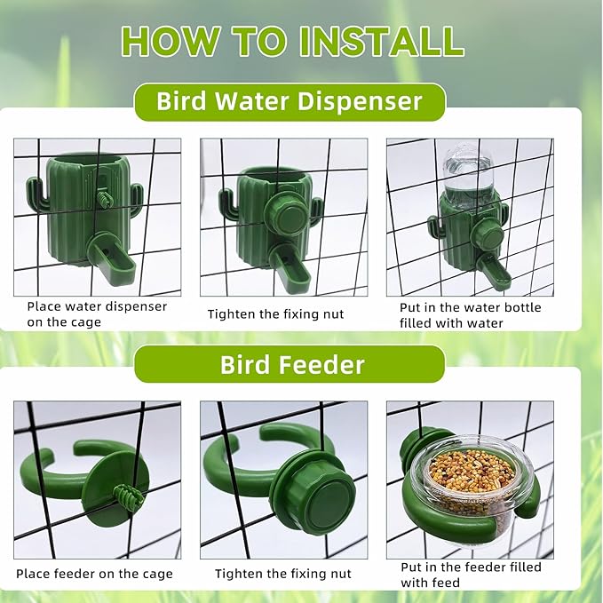 Parrot Water Feeder Bird Water Bottle Parrot Food Feeder with Perch Stand Bird Cage Accessories for Parakeet Budgie Lovebirds Cockatiel