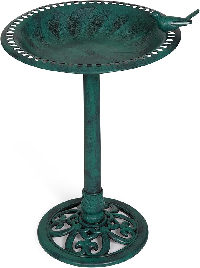 Backyard Expressions Outdoor Garden Bird Bath with Bird - Green - Weather Resistant Polyresin - 30 Inch -
