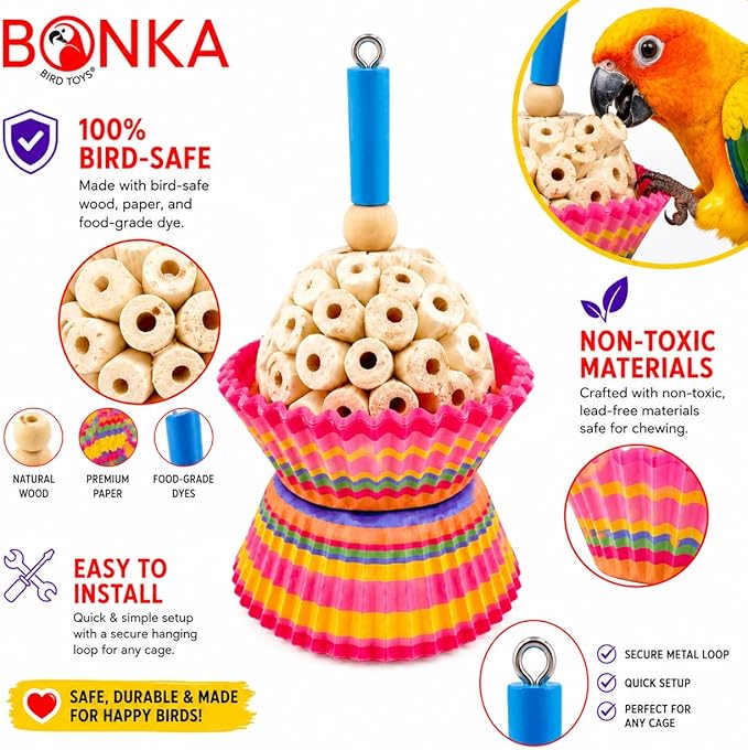 Bonka Bird Toys 1925 Cake Natural Sola Shred Forage Chew Treat Parrot Parrotlet Budgie Cockatiel Parakeets and Other Similar Birds