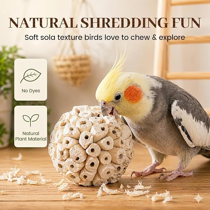 4PCS Bird Toys Sola Balls 2.36'' - Bird Foraging Toy, Sola Atta Ball, Parrot Chew Shred Toy for Sharpening Claws & Beaks for Cockatiel, Parakeets, Conure, Love Birds, Budgie and Small Birds