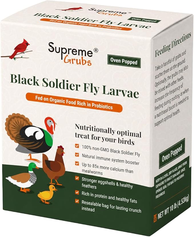 Dried Black Soldier Fly Larvae for Chickens, 85X More Calcium Than Mealworms, High Protein BSF Grub Chicken Feed Treats for Poultry, Hens, Ducks and Wild Birds, 10lb