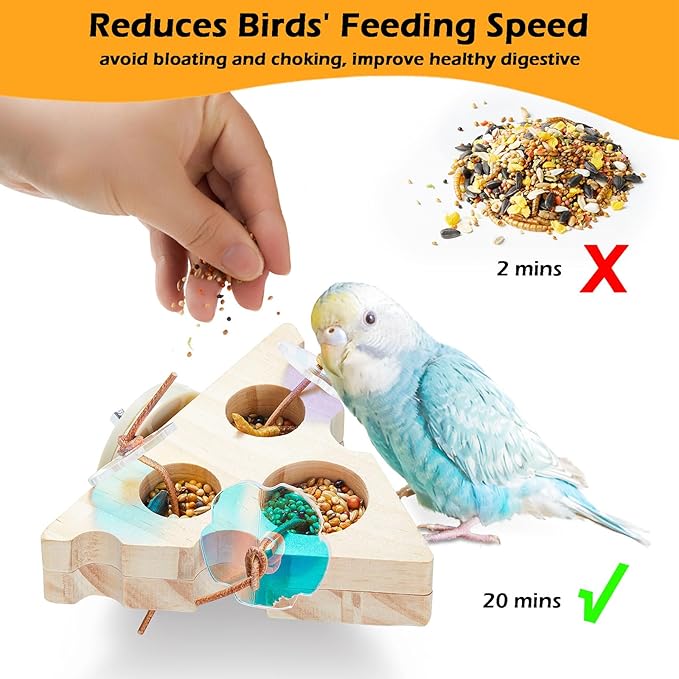 2Pcs Wooden Small Bird Foraging Toys, Interactive Parakeet Foraging Toys for Cage, Bird Enrichment Toys for Conure Slow Feeder, Budgie Cage Toy Puzzle, Parrot Toys for Small Sized Birds