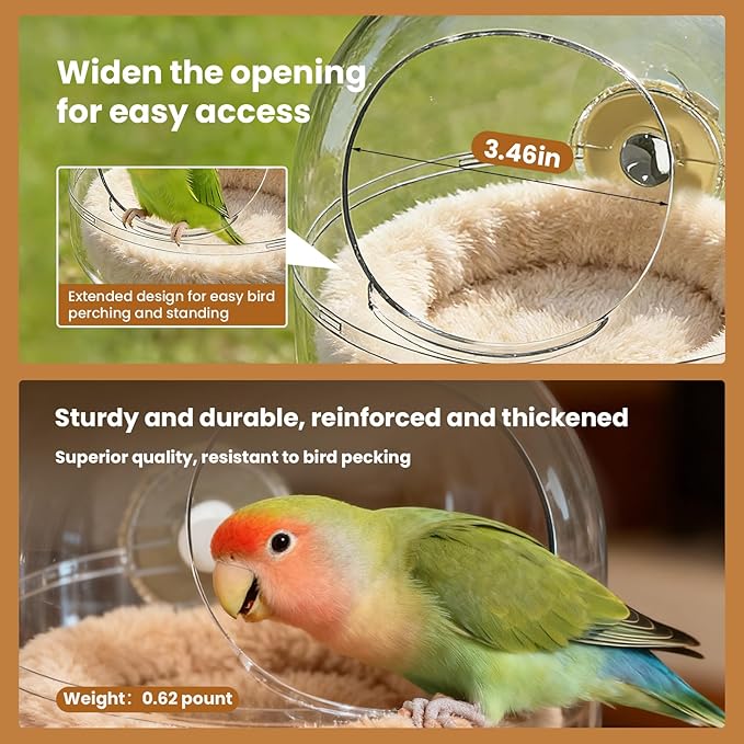 Bird Flat-Bottomed Nest for Cage Clear Transparent Observation Hanging Bite-Resistant Washable Bird House, Parakeet Breeding Nesting Plush Warm Bird Bed for Parrot Budgie Lovebird Canary