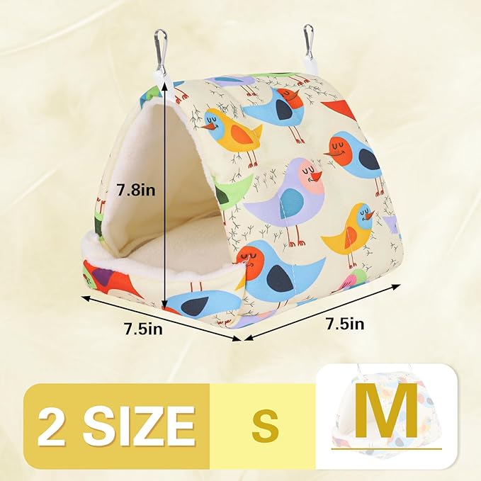 Bird Bed for Cage Warm Winter Nest Hammock with Hanging Hook Cage Accessories for Small Birds Parakeets Cockatiels Love Birds Cockatiels Conures Hamster (Beige, M)