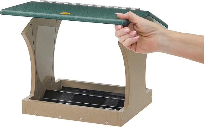 Birds Choice SN300 Two-Sided Hopper Feeder, Recycled Bird Feeder, Large, Taupe/Green