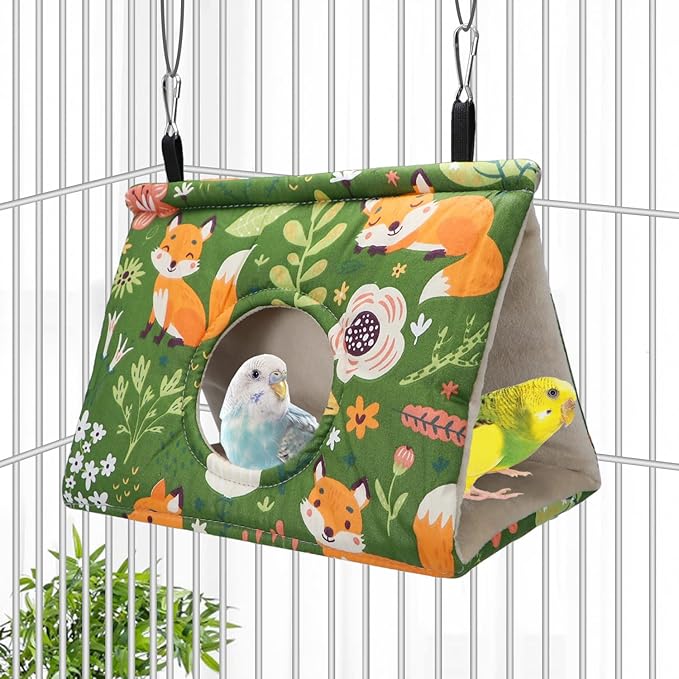 Wontee Bird Nest House Winter Warm Snuggle Hut Bird Bed Hanging Hammock for Parakeets Caique Senegal Quaker Parrots Cockatiels Conures (Medium, Green)