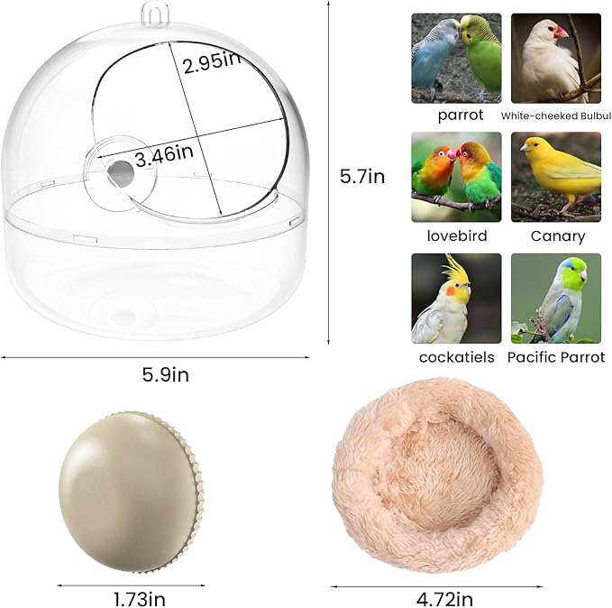 Bird Flat-Bottomed Nest for Cage Clear Transparent Observation Hanging Bite-Resistant Washable Bird House, Parakeet Breeding Nesting Plush Warm Bird Bed for Parrot Budgie Lovebird Canary