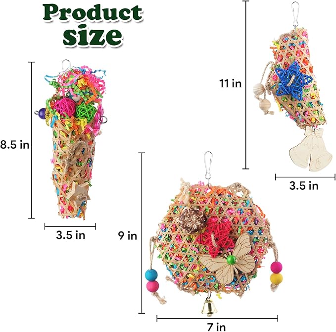 Bird Toys, Parakeet Foraging Toy, Hanging Chewing Toy, Bird Cage Accessories – Suitable for Cockatiels, Budgies, Lovebirds, Conures and Other Small Parrots