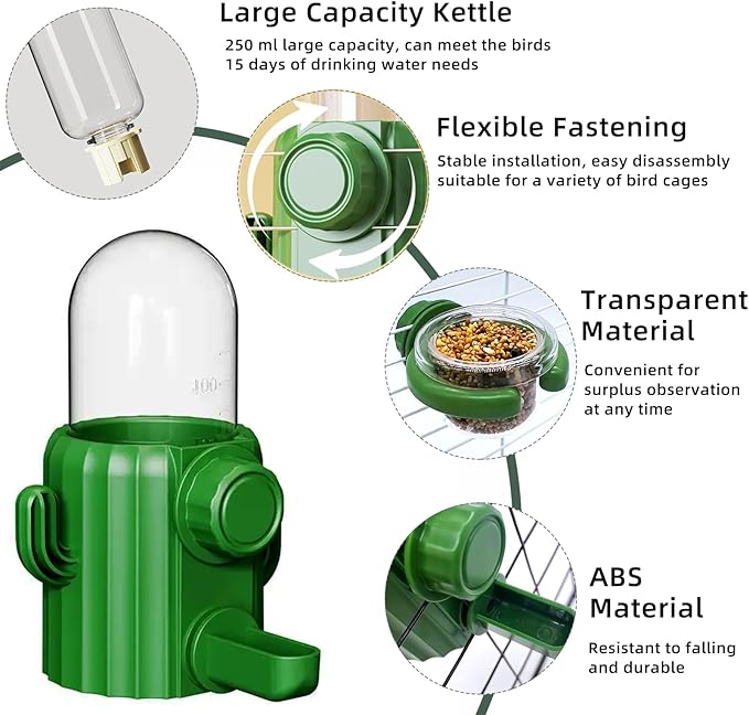Parrot Water Feeder Bird Water Bottle Parrot Food Feeder with Perch Stand Bird Cage Accessories for Parakeet Budgie Lovebirds Cockatiel