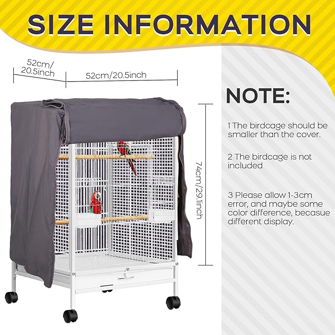 QBLEEV Birdcage Cover, Breathable Night Cover for Bird Cages, Parrot Cage Cover Shade Pet Universal Blackout Windproof Light-Proof Sleep Reduces Distractions Night Accessories Cloth Without Cage