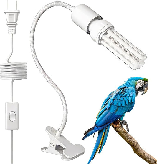 GlowUp UVB 2.4 Bird Cage Lighting Combo Kit, Bird Light for Captive Birds, 360° Rotatable Clip Lamp with 20W UVB 2.4 Compact Fluorescent Light Bulb