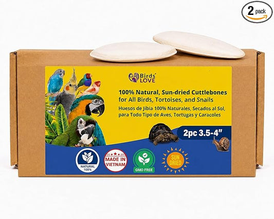 Birds LOVE 3.5-4″ Cuttlebone for Birds – 100% Natural Sun-Dried Calcium & Beak Conditioning Supplement for Parakeets, Budgies, Cockatiels, Finches & Canaries – 2 Pack with Holder – Made in Vietnam