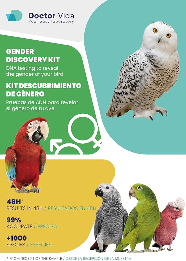 Bird Sexing DNA. Gender Reveal Test for Parrots, Lovebirds, Cockatoos, African Grey,Macaw, Cockatiels, Parakeets, Eagles, Owls + 1000 Species. Avian Sexing DNA Testing. Sample Collection Kit included