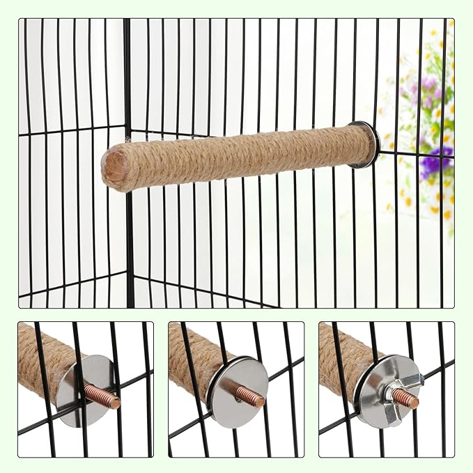 Hypeety Bird Perch Stand Natural Wood Parrot Hemp Rope Perch Birdcage Accessories Perch Standing Toy for Bird Parrot Macaw Cockatoo African Greys Budgies Parakeet 2Pcs (30cm/11.81in)