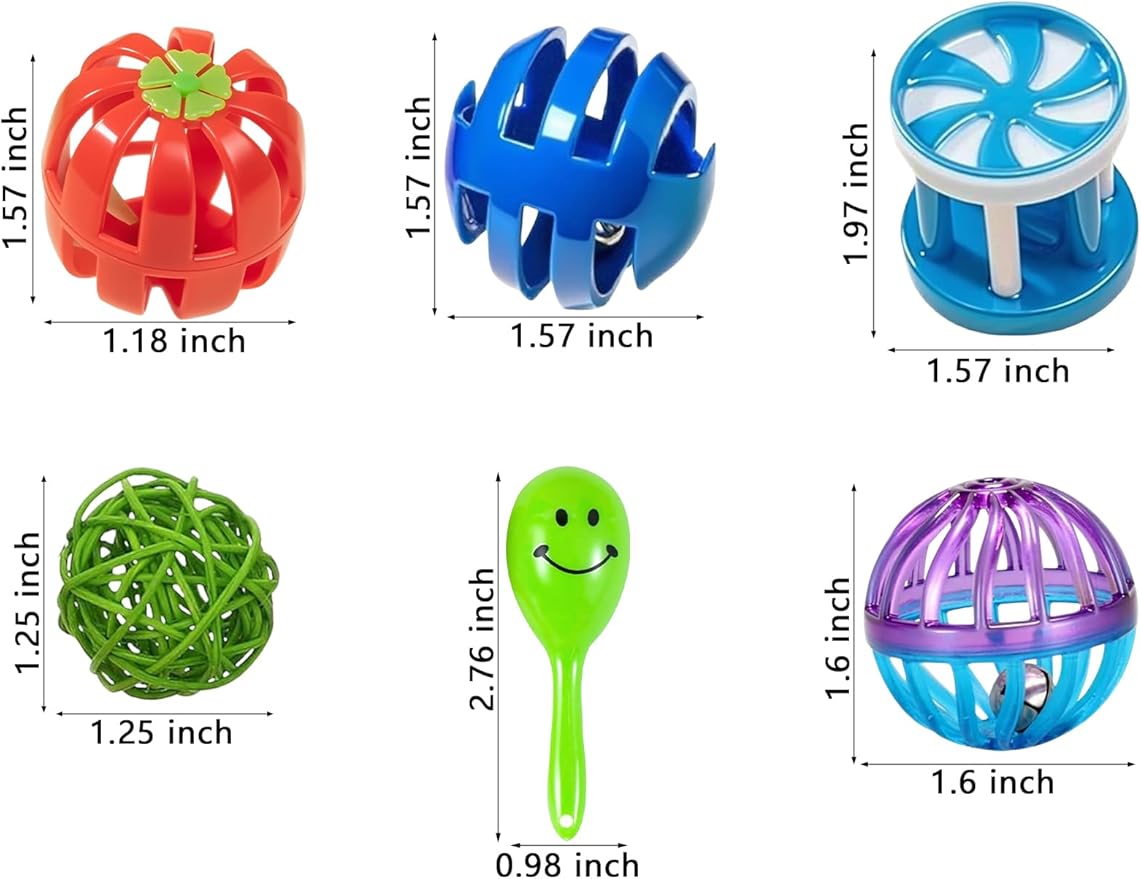 14-Piece Bird Toys Set for Parrots & Parakeets – Chew Balls with Bells, Woven & Rattle Toys (1.6'' - 2.8'')