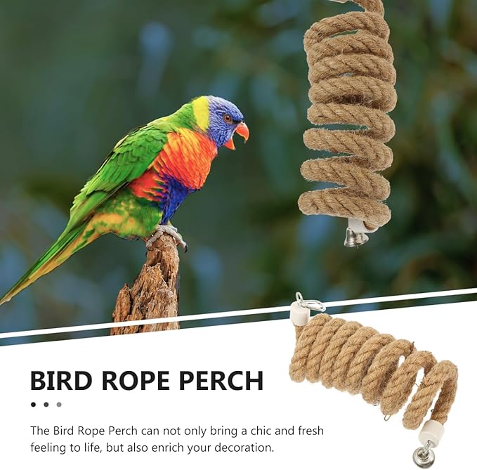 LIOOBO 2M Bird Parrot Climbing Rope Perch Bungee Toy Flexible Cotton Rope Swing for Parakeet Cockatiel Conure African Grey Macaw Cage Accessories Spiral Hanging Stand