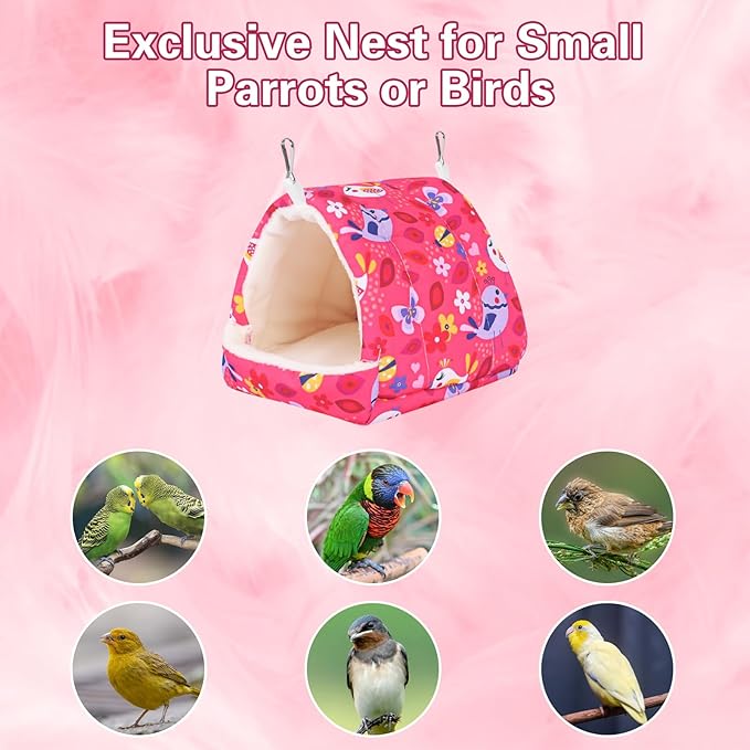 Bird Bed for Cage Warm Winter Nest Hammock with Hanging Hook Cage Accessories for Small Birds Parakeets Cockatiels Love Birds Cockatiels Conures Hamster (Red, S)