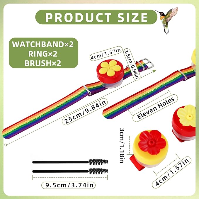 4 PCS Hummingbird Ring Feeder, Hand Held Hummingbird Feeders Hummingbirds Wrist Feeder with Adjustable Strap and 2 Cleaning Brush Mini Hand Feeding Tools for Outdoors Window (Colorful)