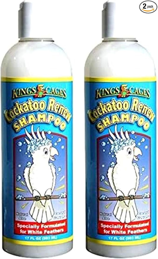 King's Cages Pk2 Cockatoo Renew Shampoo 17 oz with Aloe Vera and Coconut Fragrance, Naturally Whitens Feathers, Deodorizes, and Relieves Dry Itchy Skin for Cockatoos, Parrots, and Pet Birds