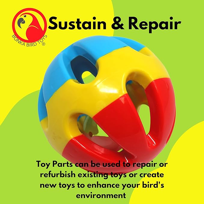 Bonka Bird Toys 2373 Soccer Rattle Ball 3.50" Diameter Large Parrot Rattle Foot Talon Cage Toy, Cockatoo, Macaw, Eclectus, and Similar