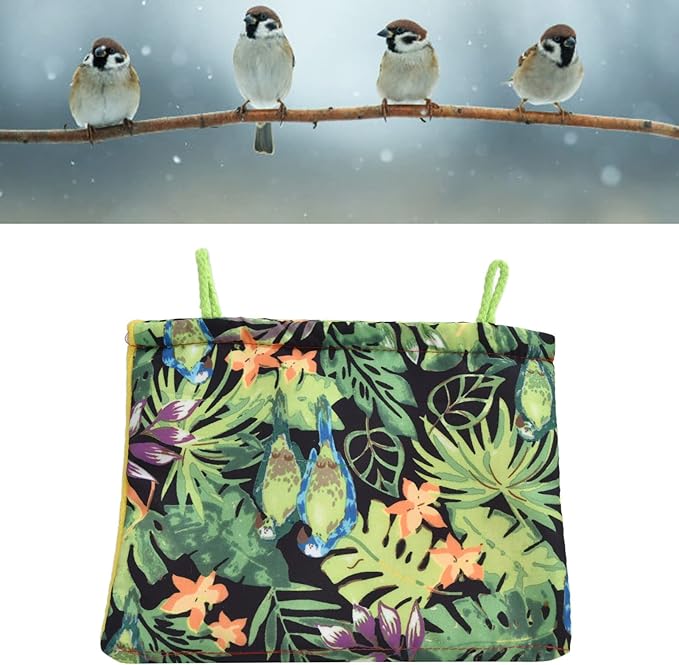 Bird Nest Snuggle Hut, Bird Nest Tropical Rainforest Printed Triangle Parrot Hammock Hanging Sleeping Bed for Birds Parakeet Cockatiels Parrot Winter Warm Bed Pet Pouch Cotton