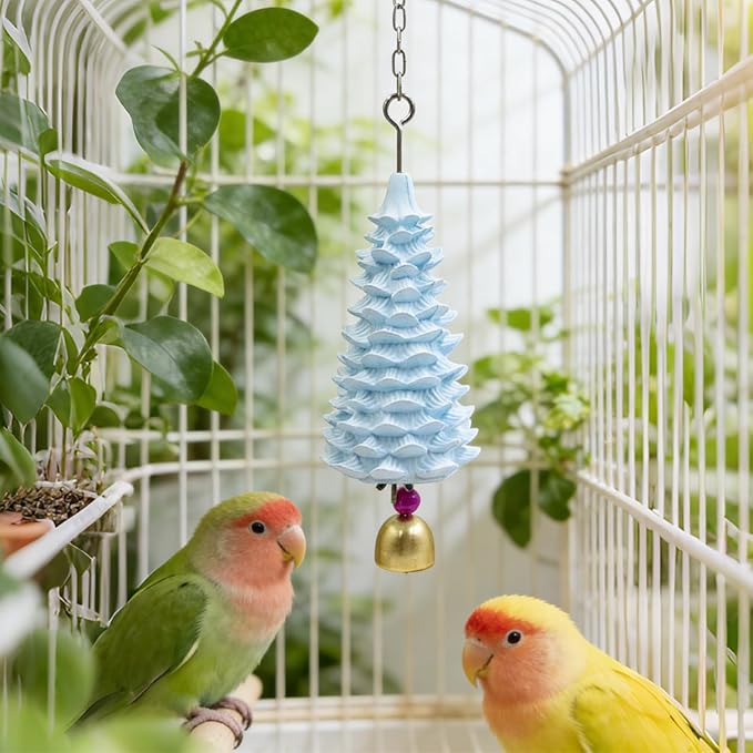 Bird Beak Grinding Stone - Tree Shaped Natural Mineral Parrot Chew Toy with Bell - Hanging Cage Accessories for Parakeets, Cockatiels, Budgies, Lovebirds & Small to Medium Birds