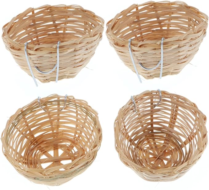 Mipcase Parrot Nest with Hook Bamboo Bird Nest Nest for Birds Garden Decor 4pcs Set