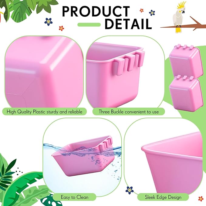 Maxdot 20 Pcs Chicken Water Feeder Cups 16 oz Pigeon Bird Feeder Cups Hanging Cage Chicken Water Cup for Pet Parrot Rooster Parakeet Bunny Gamefowl Poultry Wire Hutch(Pink)