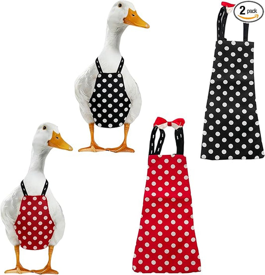 2 Pack Chicken Diapers for Hens, Roosters, Diapers for Ducks, Ducklings, Reusable Pet Diaper with Bow Ties Waterproof Poultry Nappies for Geese Pet Ducks-Red&Black Polka,L