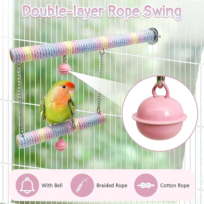 4 Pcs Bendable Bird Rope Perches Gradient Color Parrot Perch Rope Stand for Cage Double-Layer Climbing Swing Toys Bird Cage Accessories for Budgie Parakeet Lovebird Cockatiel