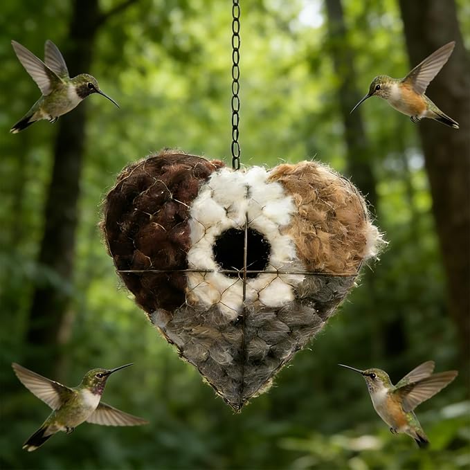 Fiber Bird Nesting Heart, Refillable Birds Nests Holder Heart Shape for Wild Birds, Winter Fowl Gifts Animal Hummingbirds Lovers Home Garden Yard (1)
