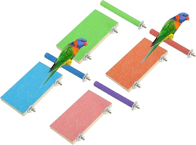 Bird Perch Stand, Wooden Parrot Perch Stand Toy, Paw Grinding Stick, Bird Cage Accessories, 7.48 x 3.94in (4 Colors, 4 Pcs) Birds Toys Intended for Cage/Parakeets/Conure
