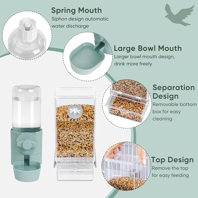 lemtrflo No Mess Bird Feeder Water Dispenser Set, Bird Feeder for Cage, Cage Accessories for Cockatiels, Finches, Budgies and Canaries