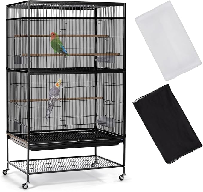 ASOCEA 2Pack Large Bird Cage Seed Cather,Bird Cage Cover Adjustable Soft Airy Skirt Guard for Parrot Parakeet Macaw African Round Square Cages Cover (118 * 31.5in/300 * 80cm) (Black & White)